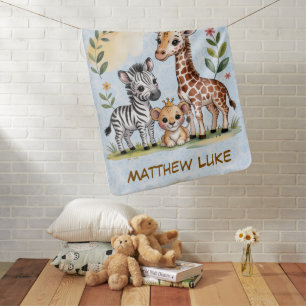 Cute Safari Animal Trio Boy Baby Shower Gift Blanket