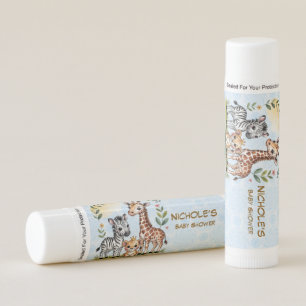 Cute Safari Animal Trio Boy Baby Shower Lip Balm