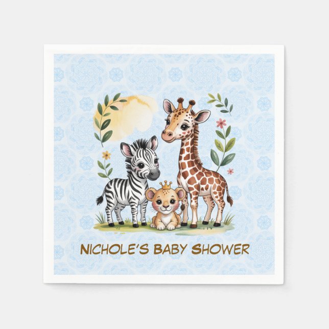 Cute Safari Animal Trio Boy Baby Shower Napkins (Front)