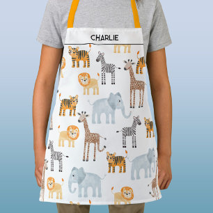Cute Safari Animal Watercolor Personalized Name Apron