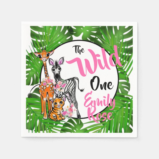 Cute Safari animals 1st Birthday | jungle Animals  Napkins (Front)