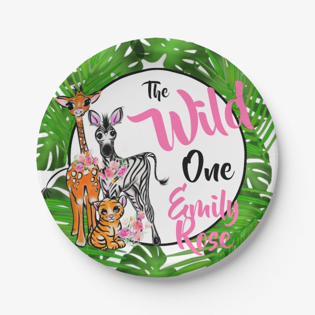 Cute Safari animals 1st Birthday | jungle Animals  Paper Plates (Front)