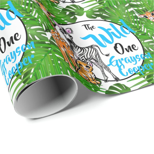 Cute Safari animals 1st Birthday wild one Wrapping Paper (Roll Corner)
