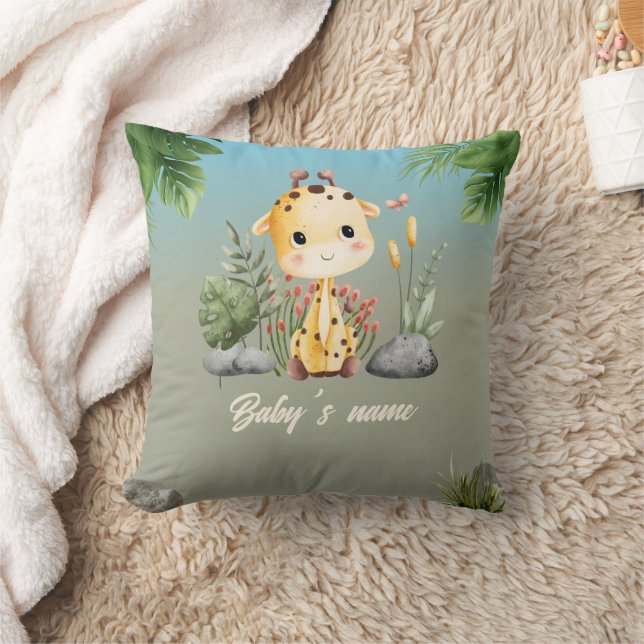 Cute Safari Animals 2 side Giraffe Lion Nursery Throw Pillow (Blanket)