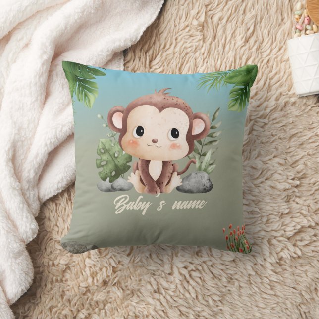 Cute Safari Animals 2 side Monkey Tiger Throw Pillow (Blanket)