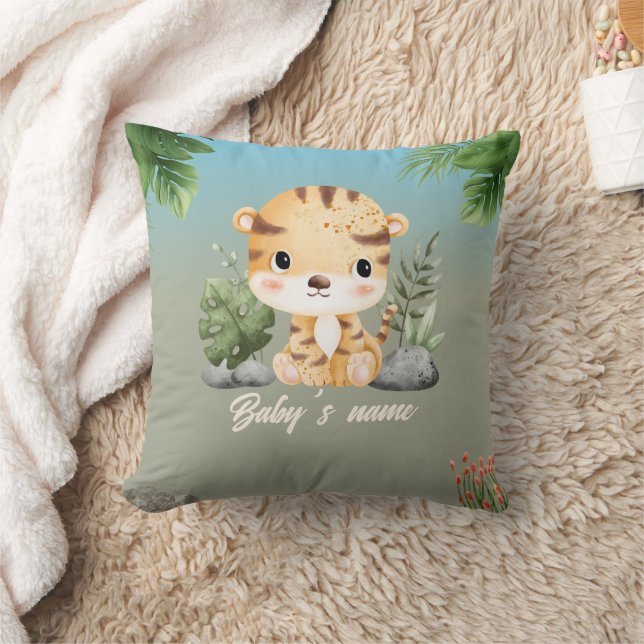 Cute Safari Animals 2 side Tiger Elephant Throw Pillow (Blanket)