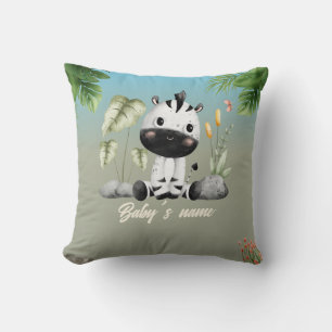 Cute Safari Animals 2 side Zebra Elephant Throw Pillow