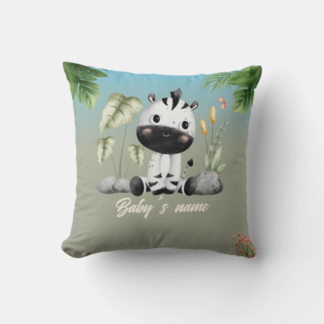 Cute Safari Animals 2 side Zebra Elephant Throw Pillow (Front)