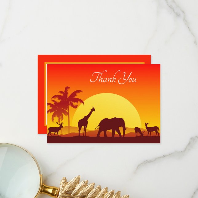 cute Safari animals add text Thank You Card (Front/Back In Situ)
