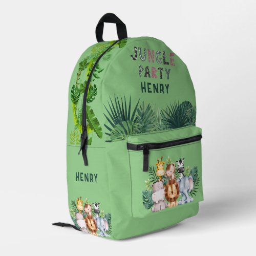 Cute Safari Animals And Leaves Custom Name Printed Backpack