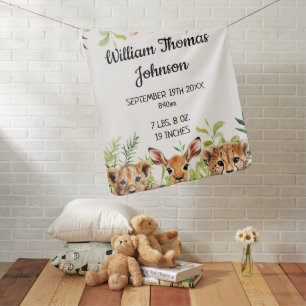 Cute Safari Animals Baby Birth Stats Blanket