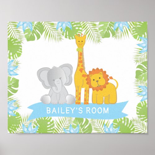 Cute Safari Animals Baby Boy Nursery Room Poster