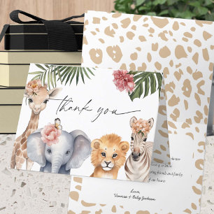 Cute Safari Animals baby Girl Shower Thank You Card