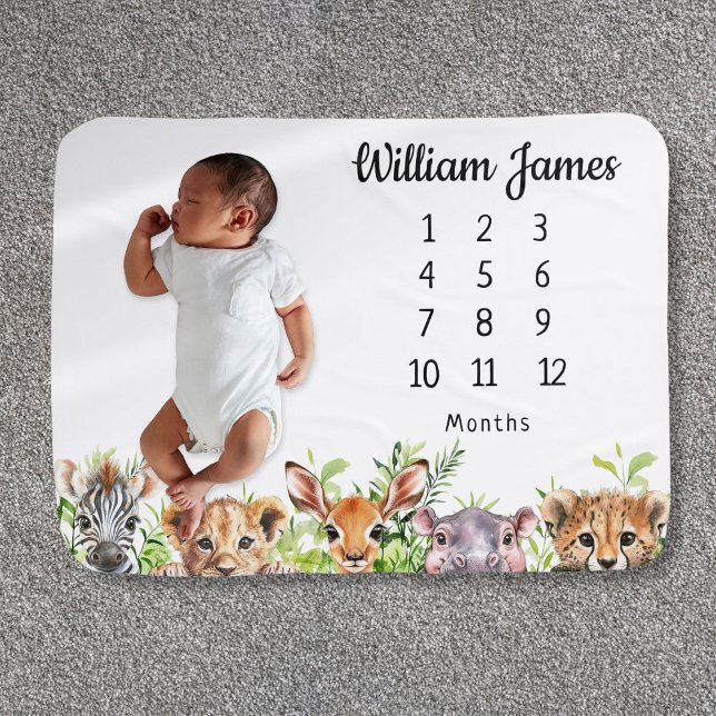 Cute Safari Animals Baby Milestone Baby Blanket (Cute Safari Animals Baby Milestone Baby Blanket)