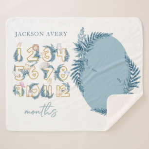 Cute Safari Animals Baby Milestone Sherpa Blanket