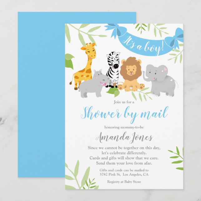 Cute Safari Animals Baby Shower Boy Invitation (Front/Back)