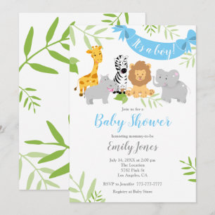 Cute Safari Animals Baby Shower Boy Invitation
