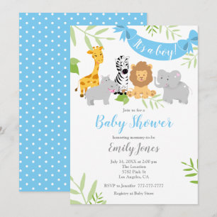 Cute Safari Animals Baby Shower Boy Invitation