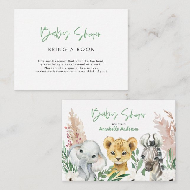 cute safari animals baby shower bring a book note card (Front/Back)