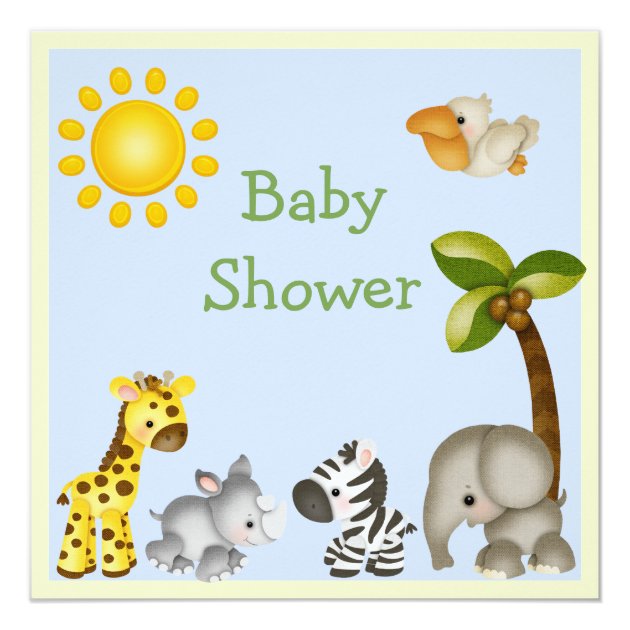 Cute Safari Animals Baby Shower Invitation