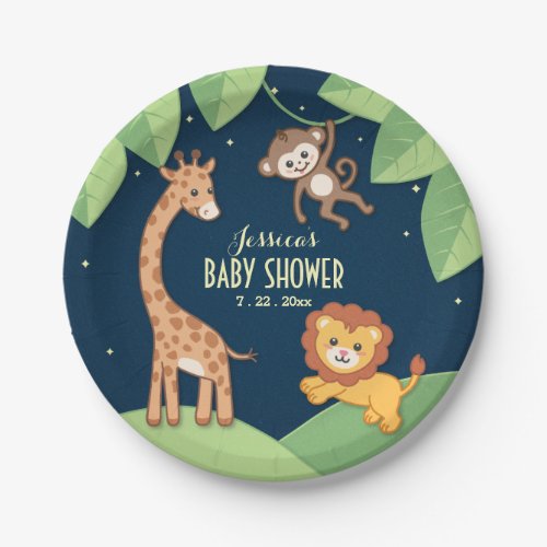 Cute Safari Animals Baby Shower Custom Plates