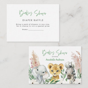 cute safari animals baby shower diaper raffle note card