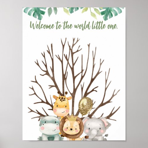 Cute Safari Animals Baby Shower Fingerprint Sign 