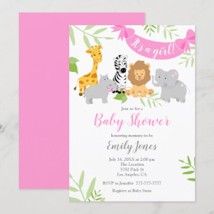 Cute Safari Animals Baby Shower Girl Invitation