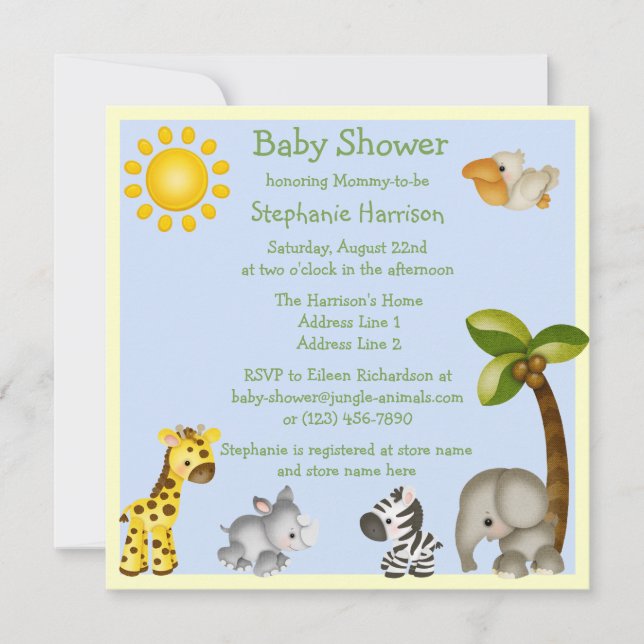 Cute Safari Animals Baby Shower Invitation (Front)