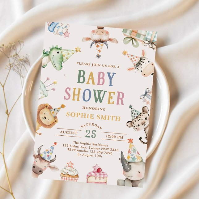 Cute Safari Animals Baby Shower Invitation (Creator Uploaded)