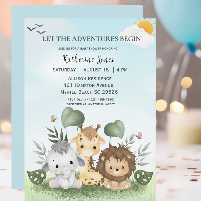 Cute Safari Animals Baby Shower  Invitation (Creator Uploaded)