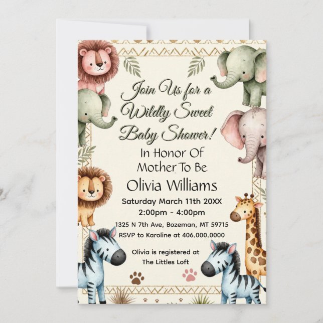 Cute Safari Animals Baby Shower Invitation (Front)