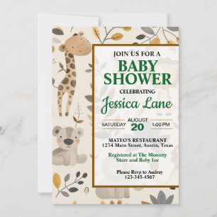 Cute Safari Animals Baby Shower Invitation