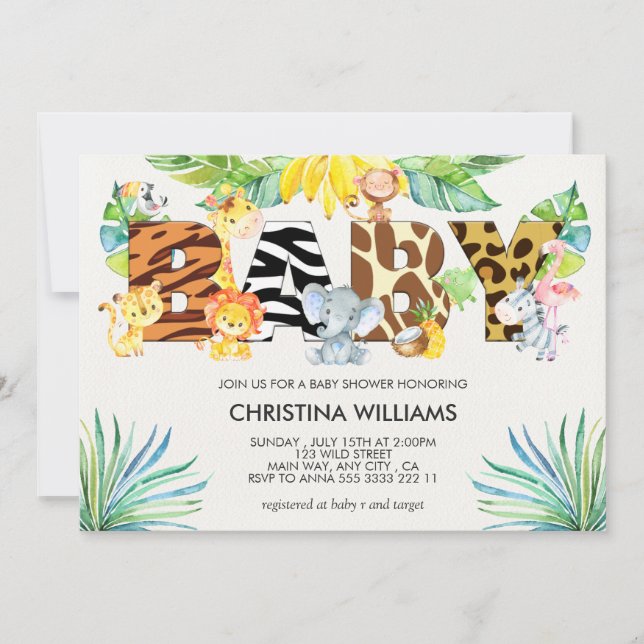 Cute Safari Animals Baby Shower Invitation (Front)