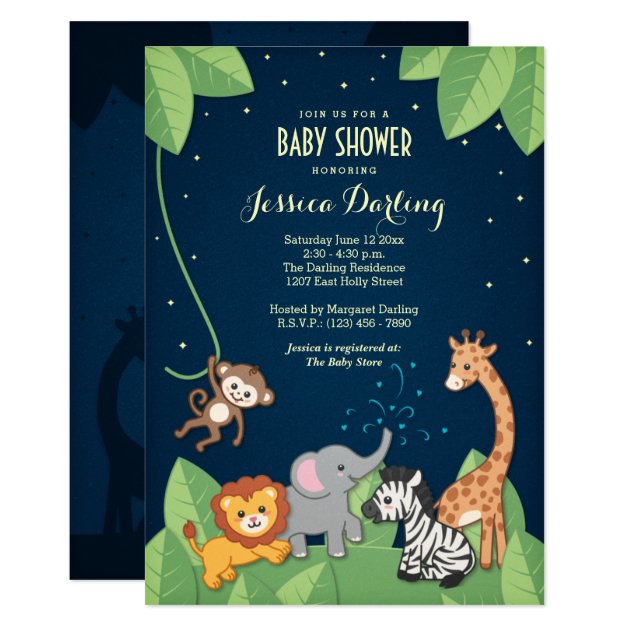 Cute Safari Animals Baby Shower Invitations