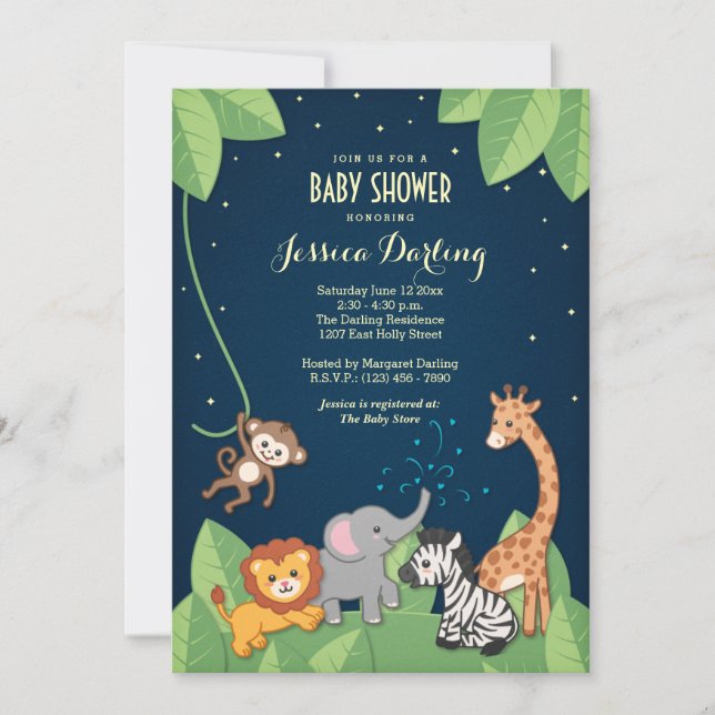 Cute Safari Animals Baby Shower Invitations (Front)