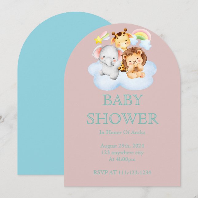 Cute safari animals baby shower save the date (Front/Back)