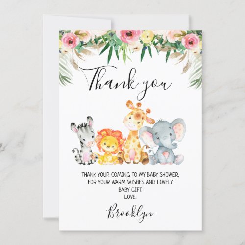 Cute Safari Animals Baby Shower Thank You Card