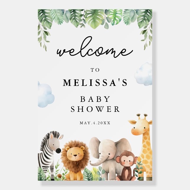 Cute Safari Animals Baby Shower Welcome Foam Board (Front)