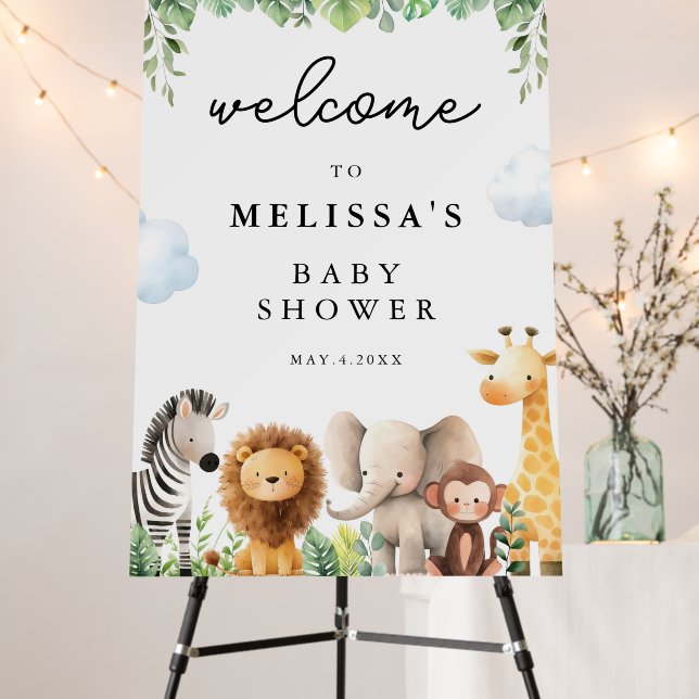 Cute Safari Animals Baby Shower Welcome Foam Board (In Situ (Stand))