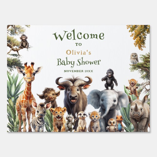 Cute Safari Animals Baby Shower Welcome Sign (Front)