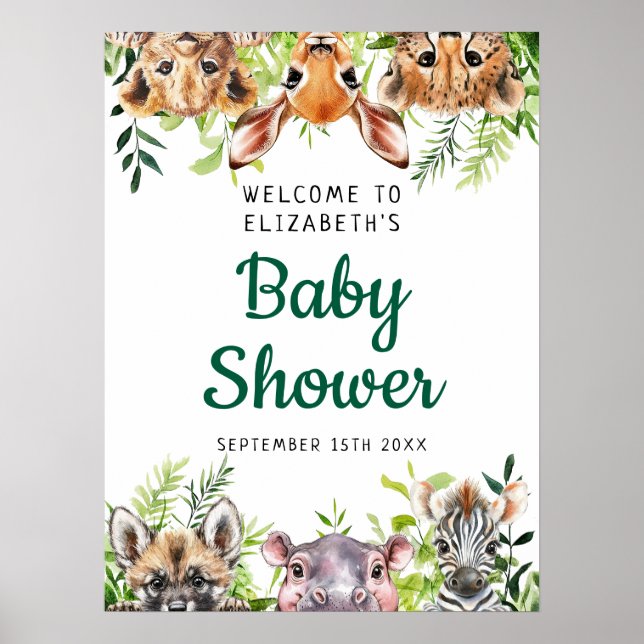 Cute Safari Animals Baby Shower Welcome Sign (Front)
