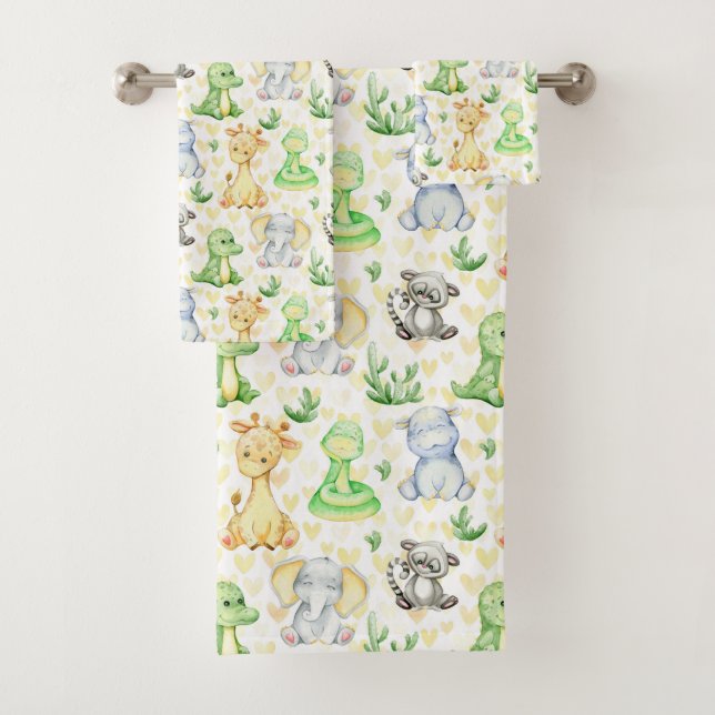 Cute Safari Animals Bath Towel Set (Insitu)