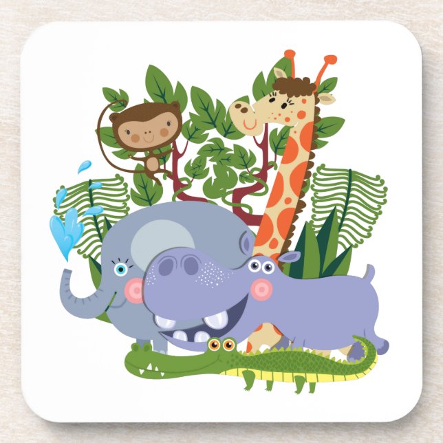Cute Safari Animals Beverage Coaster (Front)