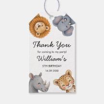 Cute Safari Animals Birthday Party Gift Tags