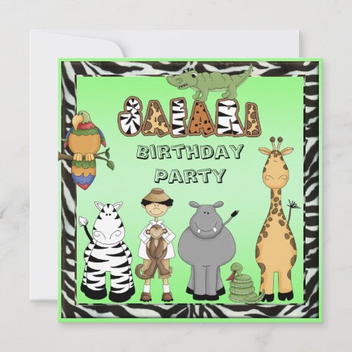 Cute Safari Animals Birthday Party Invitation