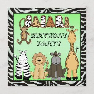 Cute Safari Animals Birthday Party Invitation
