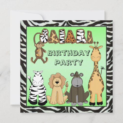 Cute Safari Animals Birthday Party Invitation