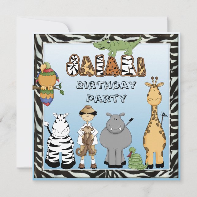 Cute Safari Animals Birthday Party Invitation (Front)