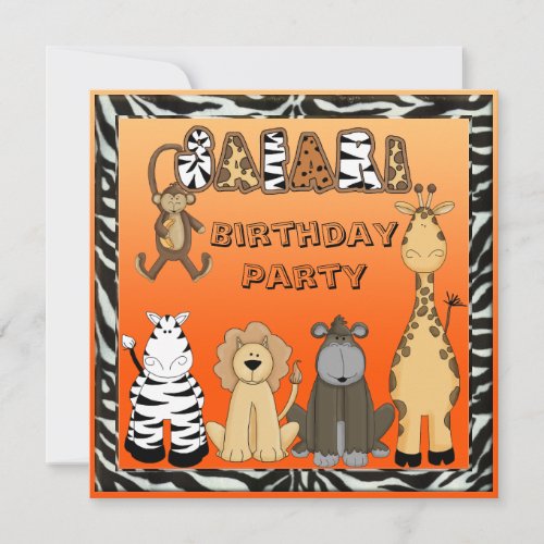 Cute Safari Animals Birthday Party Invitation